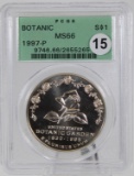 1997-P United States Botanic Garden Silver Dollar, MS66 Grade, OLD HOLDER PCGS Slab