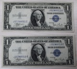 2- 1935C $1.00 Silver Certificates, w/ sequential serial numbers, sells times the money