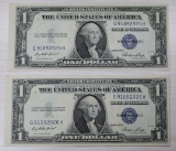 2- 1935E $1.00 Silver Certificates, w/ sequential serial numbers, sells times the money