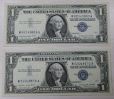 2- 1957A $1.00 Silver Certificates, w/ sequential serial numbers, sells times the money
