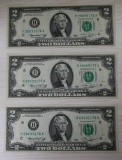 3- 1976 $2.00 Banknotes w/ sequential serial numbers, sells times the money