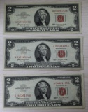 3- 1963 U.S. $2 Red Seal Bills, w/ sequential serial numbers, sells times the money