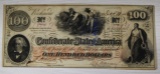 1862 Confederate States $100 Currency Note w/ interest paid stamps on back