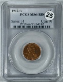 1942-S Lincoln Wheat Cent in PCGS MS64RD Holder