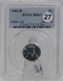 1943-D Lincoln Steel Cent in PCGS MS67 Holder