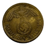 1939 10 Reichspfennig German Coin, Mint Mark 