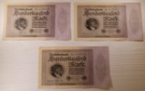 3- 1923 German 100,000 Mark Reichsbanknote, w/ consecutive Serial Numbers, sells times the money
