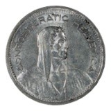 1954 Swiss 5 Franc Coin, Confederatio Helvetica, Silver, Mint Mark B