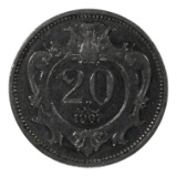 1907 Austria 20 Heller Coin, Double-Headed Eagle Design