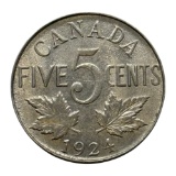 1924 Canada Five Cents Coin, Nickel