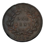Sarawak 1889 One Cent Coin, C. Brooke Rajah, Bronze