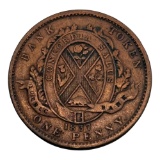 1837 Lower Canada Coin, One Penny/Deux Sous, Coat of Arms and Standing Figure