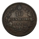 1863 Italy 10 Centesimi Vittorio Emanuele II Coin