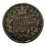 1867 British One Shilling Coin, Silver, Queen Victoria