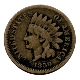 1859 Indian Head One Cent Coin, United States, Copper-Nickel Composition