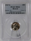 1947-S Roosevelt Dime in PCGS MS66 Holder