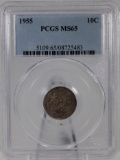 1955 Roosevelt Dime in PCGS MS65 Holder, 90% Silver