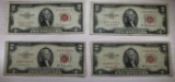 4- 1953 Red Seal $2.00 US notes, 1953, A,B,C, sells times the money