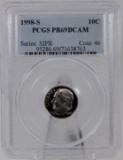 1998-S Roosevelt Dime in PCGS PR69DCAM Holder