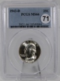 1943-D Washington Quarter in PCGS MS66 Holder