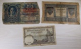 3- Austro-Hungarian 20 Kronen, Russian 1 Ruble, Belgian 20 Francs Notes, sells times the money