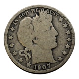 1907-O Barber Half Dollar Coin, 90% Silver