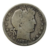 1908-O Barber Half Dollar Coin, 90% Silver
