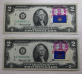 2- 1976 US $2.00 First Day Issue Banknotes, w/ sequential serial numbers, sells times the money