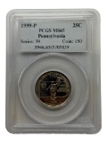 1999-P Pennsylvania State Quarter in PCGS MS65 Holder