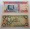 Vintage Bahrain 1973 1 Dinar & 1985 Jamaica 2 Dollar Banknotes, sells times the money