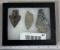 Arrowheads and Artifacts - Frame of 3 points from Hocking Co OH including Paleo dart