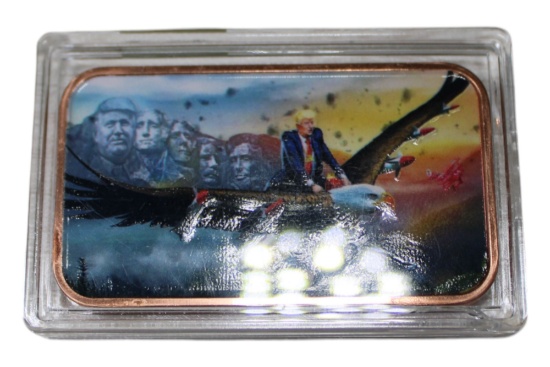 1 AVDP Ounce 0.999 Copper Bullion Bar, American Eagle and Mount Rushmore Design