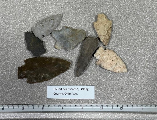 Arrowheads and Artifacts -  7 Points found in Marne area Licking Co. Oh Largest 2 3/4"