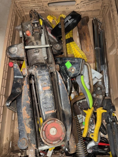 Collection of Hand Tools and Automotive Equipment with Hydraulic Jack