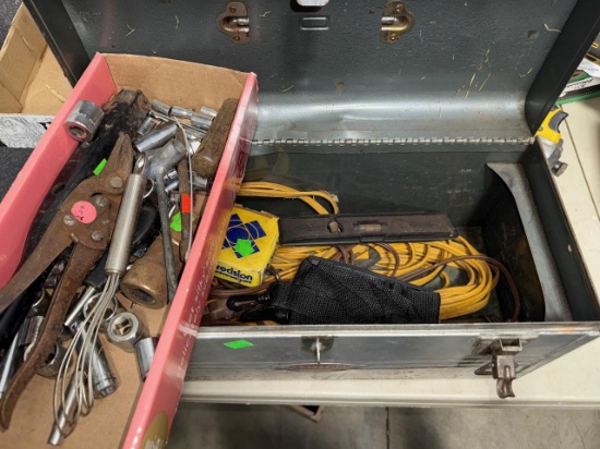 Assorted Tool Box with Sockets, Pliers, Level, and More Tools