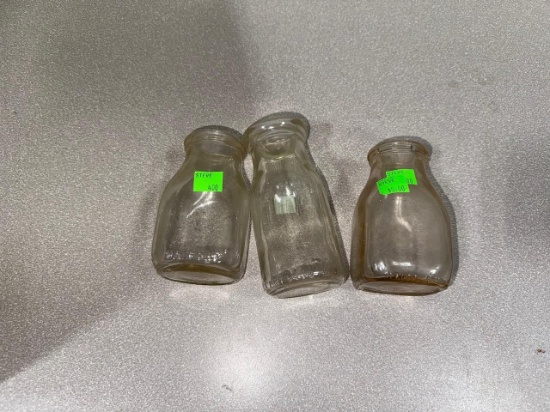 Vintage Clear Glass Milk Bottles, 1/2 Pint Each, Set of 3