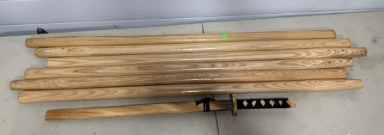 Wooden Bokken Training Sword Set with Katana Style Handle, and tool handles
