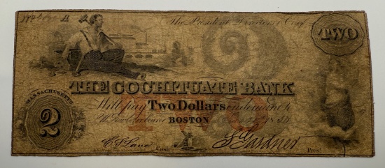 1854 The Cochituate Bank Two Dollar Note, Boston
