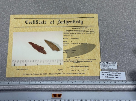 Arrowheads and Artifacts - New Market Point 2" w/ COA Jefferson Co MS