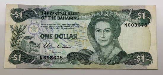 Bahamas $1 Banknote, 1974, Queen Elizabeth II Portrait