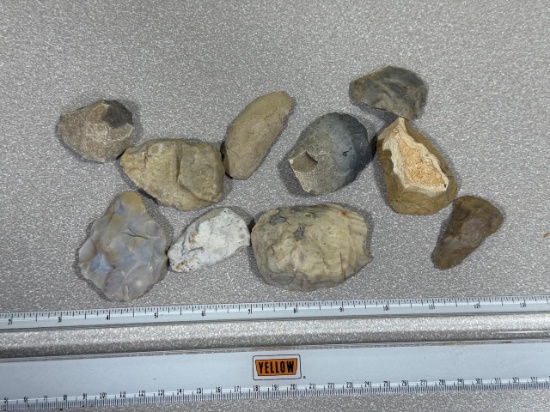 Arrowheads and Artifacts - Paleo Uniface Scrapers 10 in lot from Midwest largest 2 1/4"