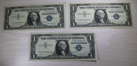 3- 1957A Silver Certificates, sells times the money