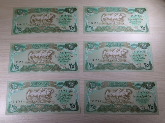 6- Iraqi 25 Dinar Notes, sells times the money, may be sequential serial numbers?