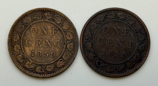 2- 1859 Large Canada Cents, sells times the money
