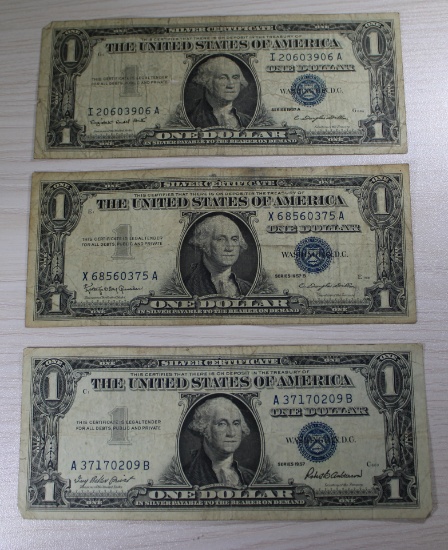 3- 1957 Silver Certificates, 1957, 1957A, 1957B, sells times the money