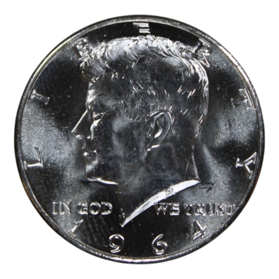 1964 Kennedy Half Dollar, BU, 90% Silver, United States Coin