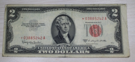 1953C Red Seal $2.00 Banknote STAR NOTE