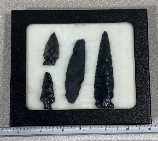 Arrowheads and Artifacts - Frame of 4 points from Pacific Northwest largest is 3 1/2"