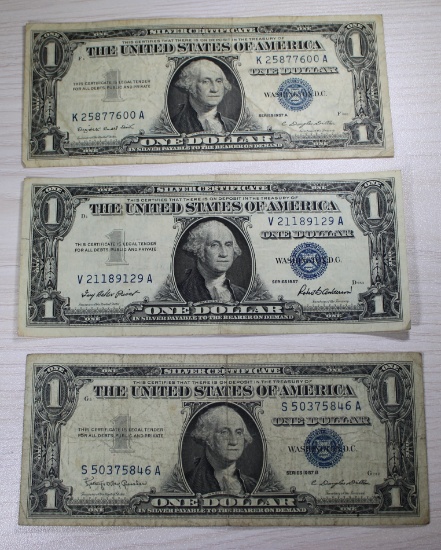 3- 1957 Silver Certificates, 1957, 1957A, 1957B, sells times the money