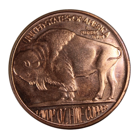 2015 Copper Bullion Coin, 1 AVDP OZ Fine Copper, Buffalo & Native American